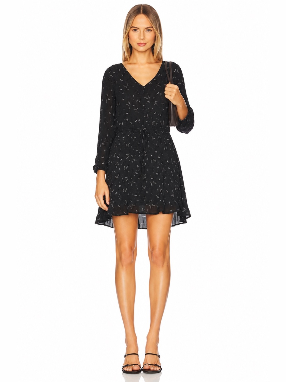 Band Of Outsiders Black V-Neck Mini Dress with Subtle Print